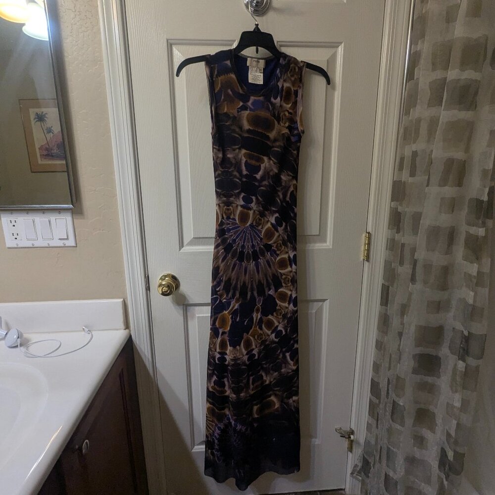 Fuzzi tank style maxi dress, multi-colored tie-dyed with side slit, XS